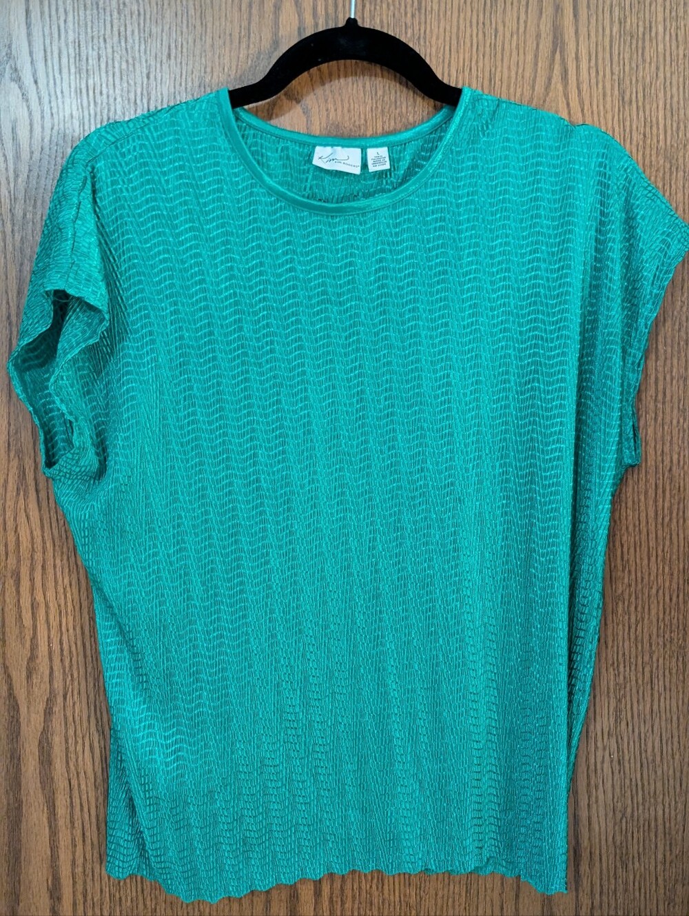 Kim Rogers Short Sleeve Textured Top in Teal Green (L)